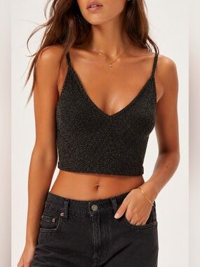 Intimately Free People Black Gold Metallic Shimmer Bralette Crop Top Size M/L
